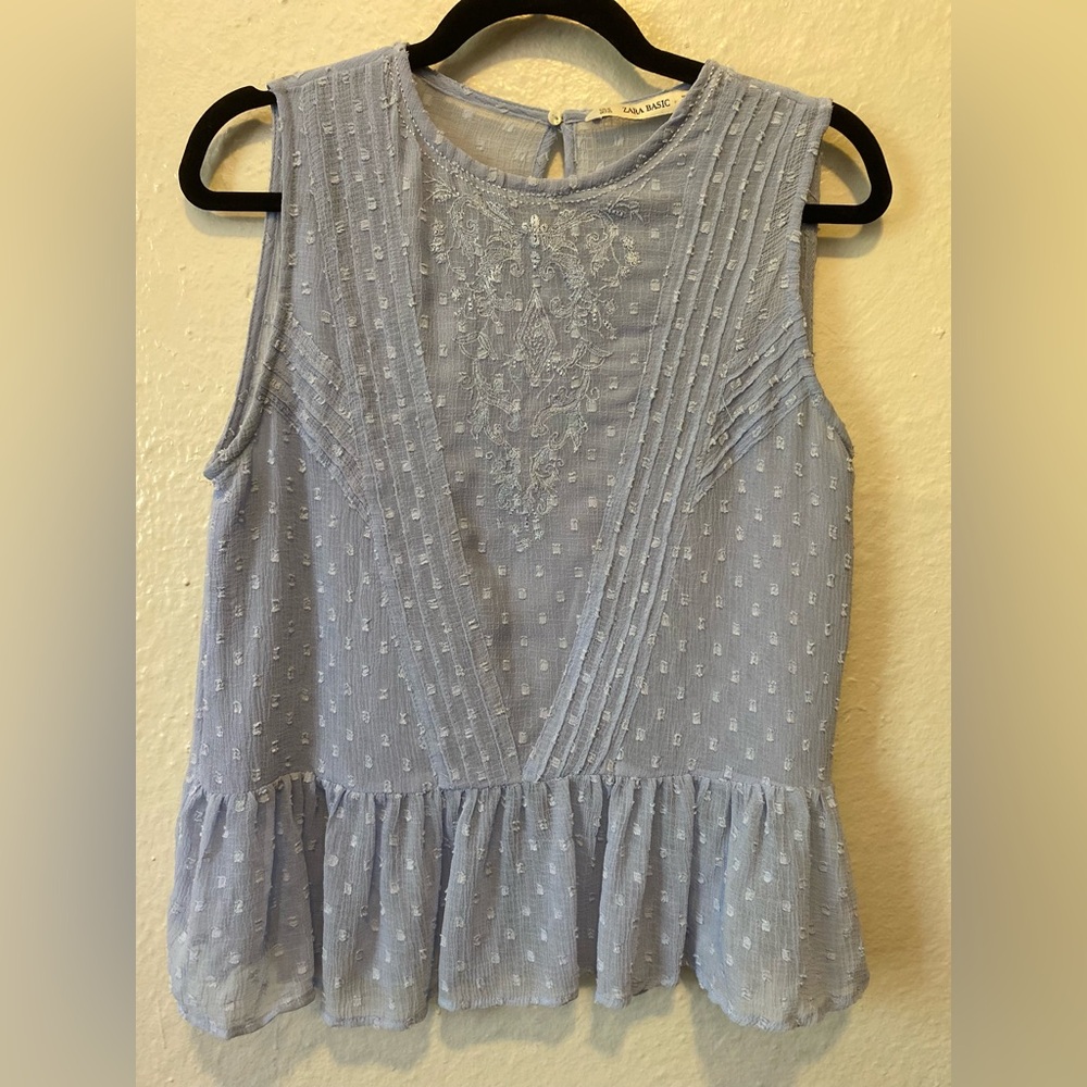 BLUE LACE PEPLUM TOP ZARA